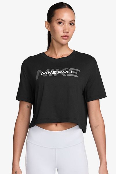 Nike Pro Dri Fİit Γυναικείο Crop Loose Fit T-Shirt Γυναικείο φαρδύ κοντό μπλουζάκι προπόνησης για τρέξιμο μαύρο