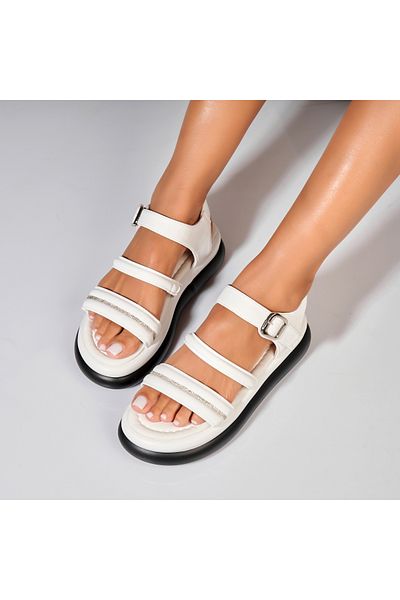 Joana Women's White Eco-Leather Flat Sandals Jenay