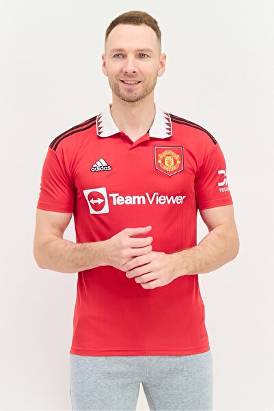 adidas Men Sportswear Fit Short Sleeve Football Polo Shirt, Red