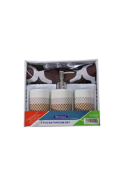 Homelux Monaco Bathroom Set 4 pcs – Brown, Ceramic & Polyester, Classic Design
