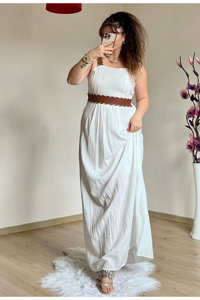 azra moda Δερμάτινο φόρεμα με λουράκι Λευκό