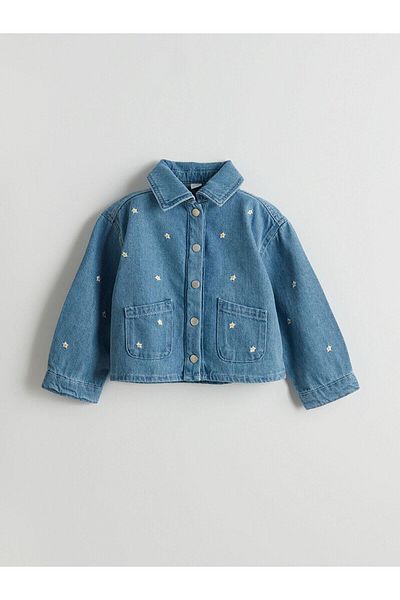 LC Waikiki Jachetă de blugi indigo pentru fete LCW Kids - T T cu broderie cu stele
