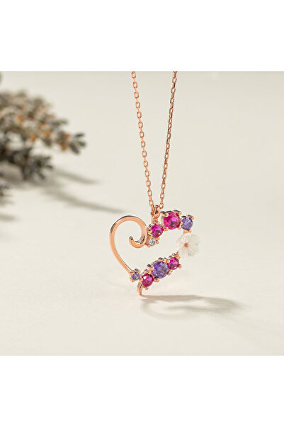 Evorya 925 Ayar Gümüş Manolya Çiçeği Zirkon Taşlı Kalp Kolye