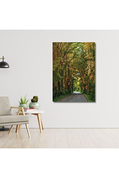 Şehzat Tekli Dikey Kanvas Duvar Tablosu Ağaçlı Yol Manzarası