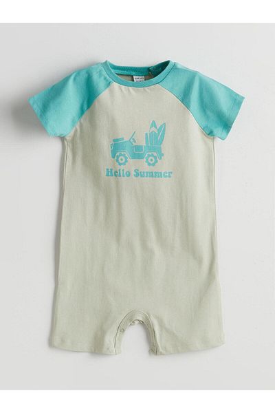 LC Waikiki Lcw Baby Green Crew Neck Baby Boy Combed Cotton Jumpsuit