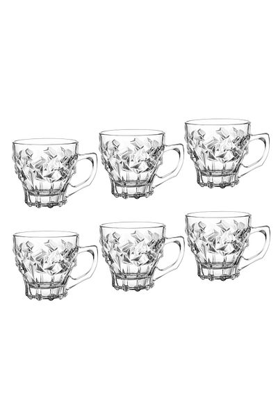 Dania 6-piece clear glass tea cup set with engraving on the cup