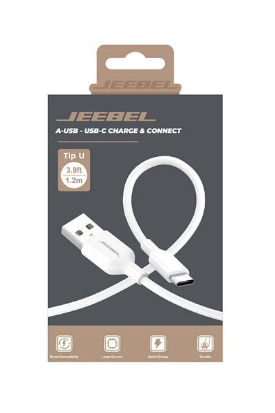 Jeebel | USB to USB-C Fast Charging Cable – 1.2M – White – 5A Power