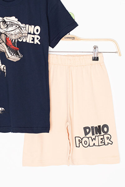 Cansın Mini Синій шорти з принтом динозавра для хлопчиків, комплект 20618