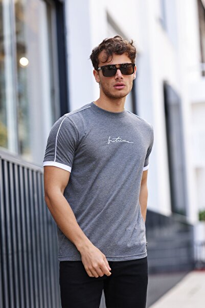 aziso Ανδρικό μπλουζάκι από βαμβακερό μπλουζάκι με σωληνώσεις ώμου με λεπτή εφαρμογή