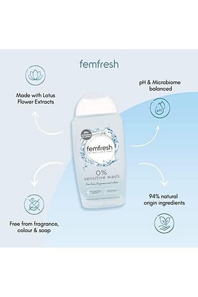 Femfresh Intimate Skin Care 0% Wash, 0% Fragrance, 0% Soap, 94% Natural Origin Ingredients, Vegan Fr
