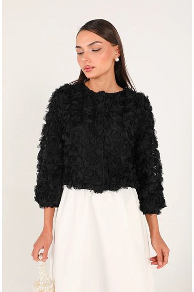 DEMET Sofia Black Organza Rose Jacket