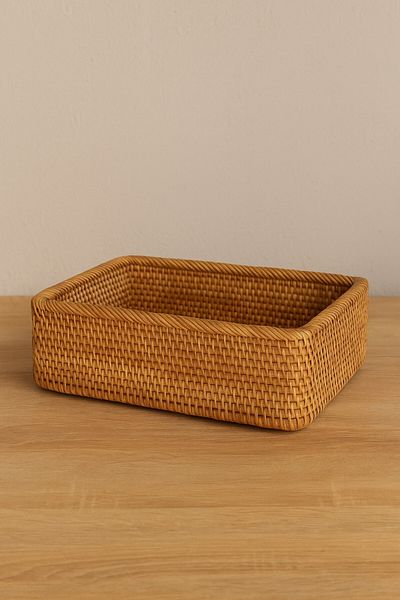 oceanpoint Natural Rattan Rectangular Storage Box, Handmade Organizer, Multi-Purpose Organizer Basket, 37 cm