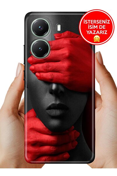 POCO X7 Pro Kılıf Desenli Şeffaf Kılıf Üzeri Silikon Red Model
