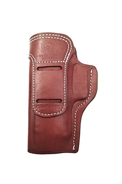 Aresoutdoors Canik TP9 SFX Uyumlu Taşıma Yönü Değişebilir Gerçek Deri Kahverengi İç-Dış Silah Kılıfı