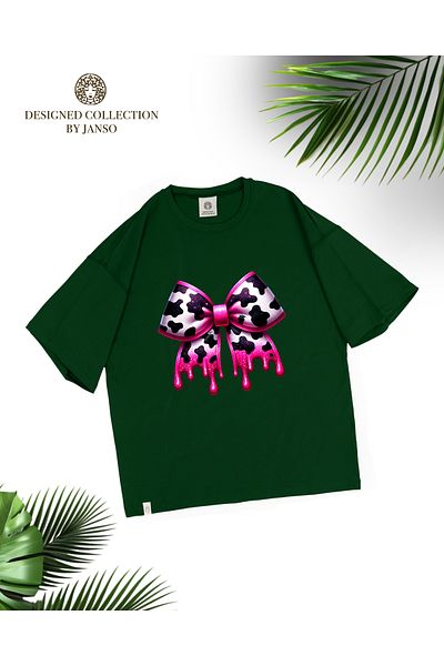 JANSO GROUP -Women's Short Sleeve Bow Printed Tshirt Large Size Oversize Cotton Fabric