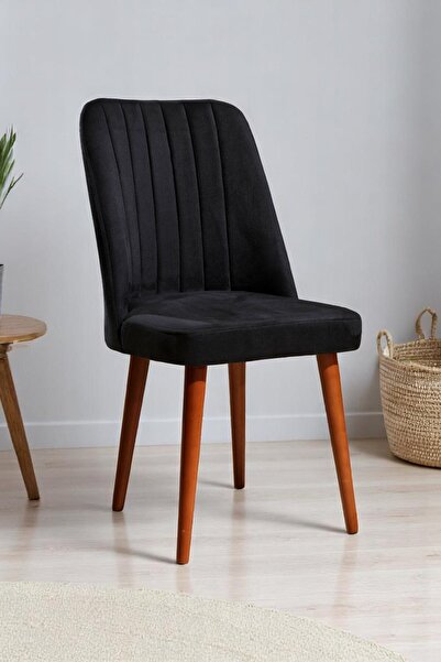 MYMASSA Polo Sandalye - Soho Siyah Kumaş - Ahşap Ceviz Ayak - Mutfak Sandalye...