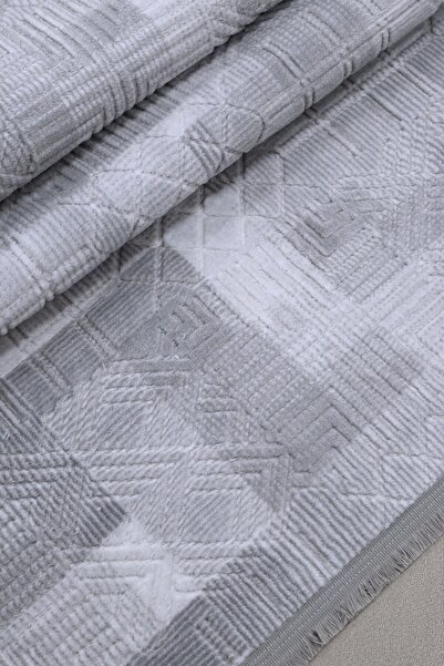 melian Jayla Fringed Non-Slip Based Cutting Embossed Living Room Hallway Kitchen Floor Gray