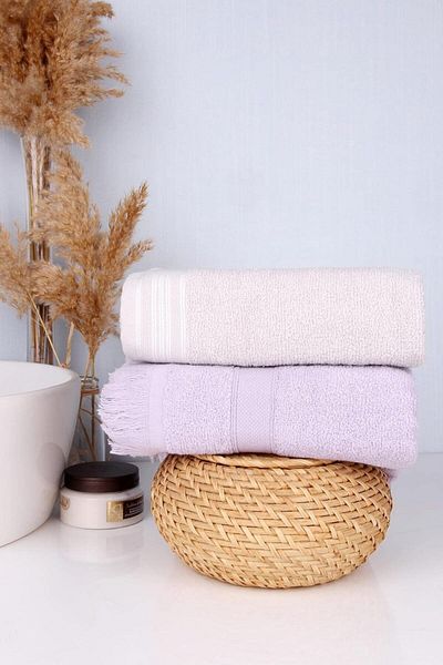 Mu Art Ahşap Mrt 100% Cotton 2-Piece Colorful 50X70 Hand/Face Towel Set Beige Art 871301