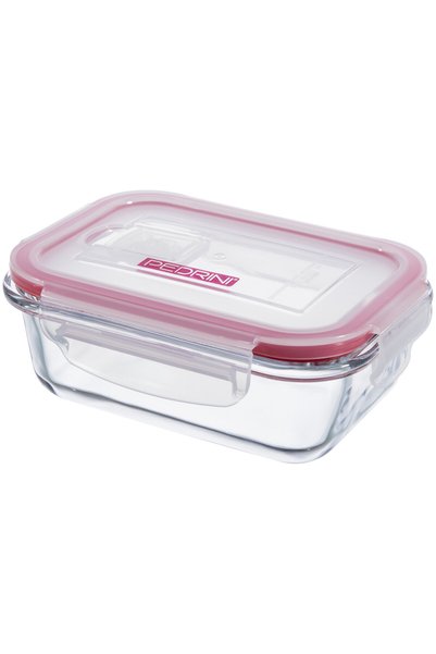 Pedrini SMALL GLASS BOX, 380ML WITH PLASTIC LID, RECTANGULAR SHAPE