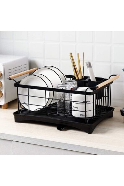 Quasar & Co. Scurgator de vase Quasar & Co.®,cu suport tacamuri,manere lemn, tava scurgere,metal,42x30 cm,negru