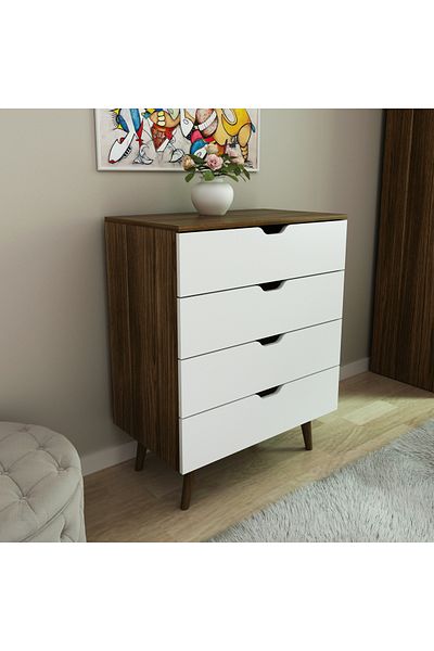 pilati 4 Drawer Sideboard for Living Room and Home, Brown with White