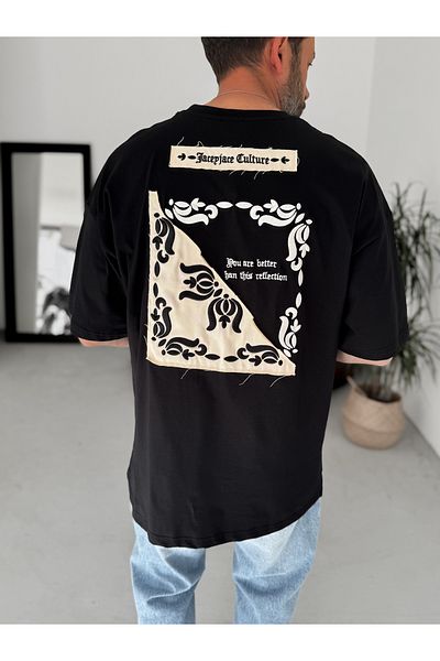 BYBASICMAN Black Straw Patch Motif Oversize T-Shirt Jj-214