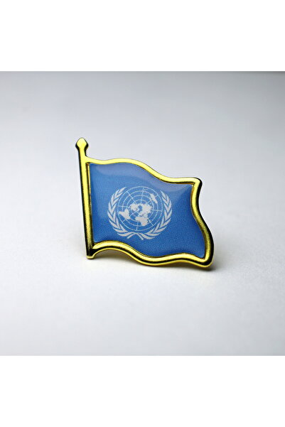 666 Birleşmiş Milletler United Nations Dalgalı Bayrak Yaka Rozeti Altın Renkl...