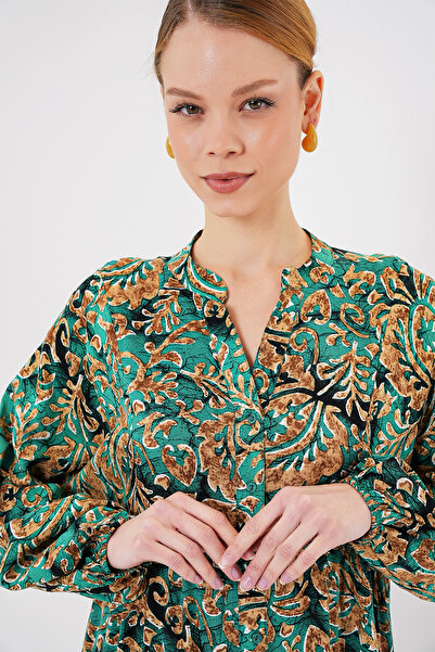 Bigdart 2423 Authentic Patterned Hijab Dress - Y. Aqua Green