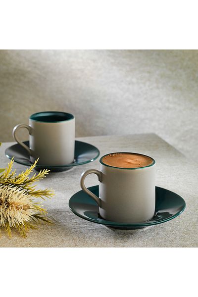 Schafer Aurora Coffee Cup Set for 2 People 4 Pieces-Grey/Green