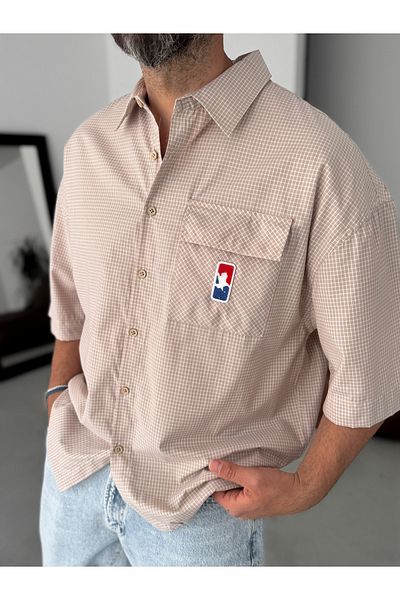 BYBASICMAN Beige Plaid Pocket Detailed Shirt Bs-002