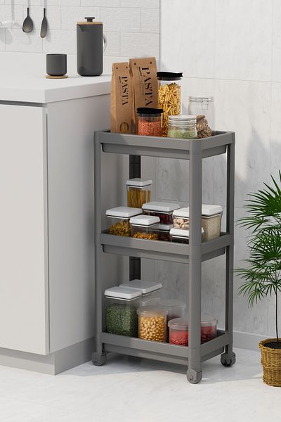hemlife Μονάδα ραφιών μπάνιου 3 επιπέδων Organizer μπάνιου Σχάρα σαμπουάν Θήκη για πετσέτες Ντουλάπι γκρι