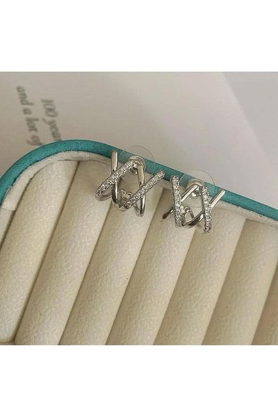 H&S AKSESUAR Zircon Stone Multi Cross Earrings