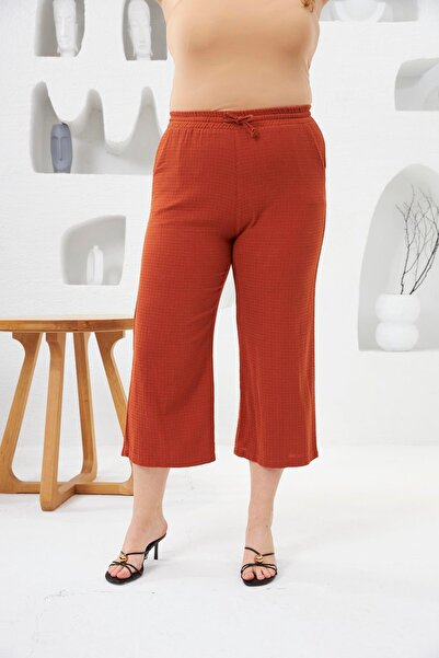 RMG Wide Leg Large Size Cotton Trousers Capri Tile