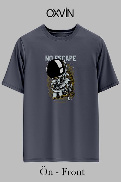 OXVİN Tricou unisex supradimensionat cu imprimeu ASTRONAUT (MĂRIME LARGĂ)