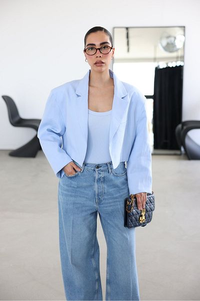 Özge Özgenç Jachetă crop cu guler larg 100% in