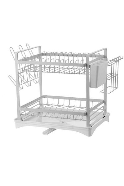 Quasar & Co. Dish Drainer, Knife Holder, Cutlery, Glasses, Draining Tray, 41x29x40cm, Metal, White