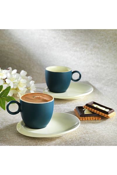 Schafer Aurora 2-Person Coffee Cup Set 4 Pieces-Dark Blue/Beige