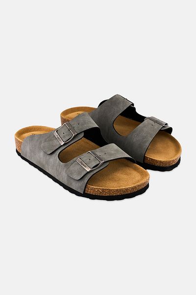 Algspar Men Double Monk Strap Slip On Cork Sandals, Grey