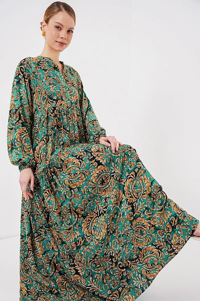 Bigdart 2423 Φόρεμα Hijab με αυθεντικό σχέδιο - Y. Water Green