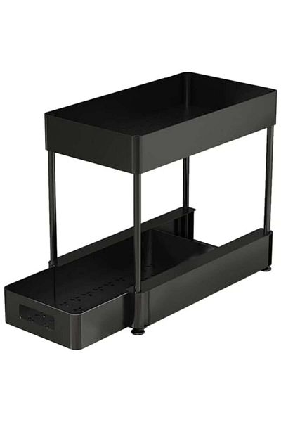 Quasar & Co. Storage Shelf, 2 Compartments, Sliding, Tiered, Abs/metal, 39x21.5x33 Cm, Black