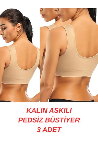 EMBA BUTİK 3-Piece Thick Strap Padless Gathering Bra Corset Sports Bra Bustier Set of Three