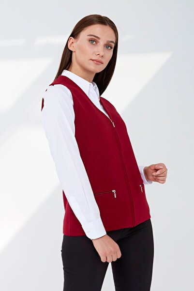 Desen Triko Women's Steel Knit Pocket Zippered Plain Knit Vest