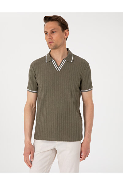 Pierre Cardin Haki Slim Fit Örme Dokulu Polo Yaka Tişört 50310162-VR027