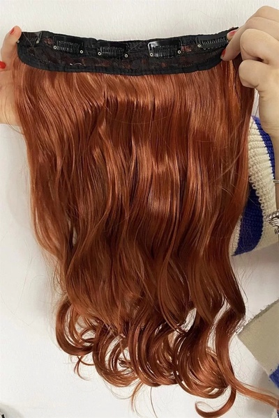 little Luv Yarımay Postiş - Yarım Ay Çıt Çıt Saç / Bakır / Dalgalı / 60cm - HT13