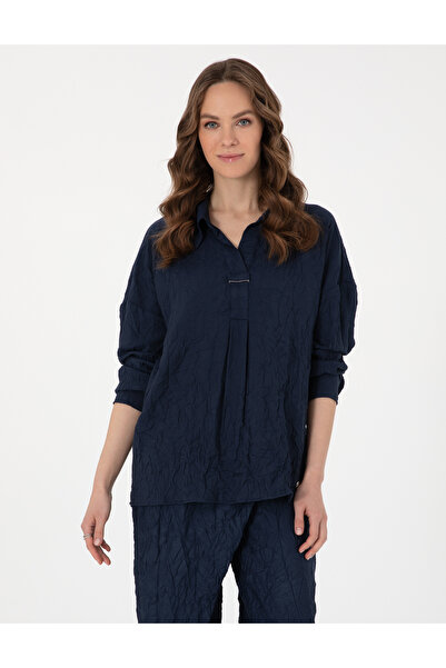 Pierre Cardin Lacivert Oversize Uzun Kollu Gömlek 50301069-VR033