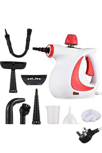 COOYA 9-piece handheld steam cleaner set, 350 ml,1050W, fast heating, deep cleaning, with safety lock, red