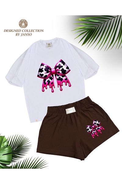 JANSO GROUP -Women Short Sleeve Flower Printed Tshirt-Shorts 2Pcs Set Large Size Oversize Cotton
