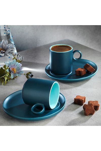 Schafer Aurora 2-Person Coffee Cup Set 4 Pieces-Dark Blue/Blue