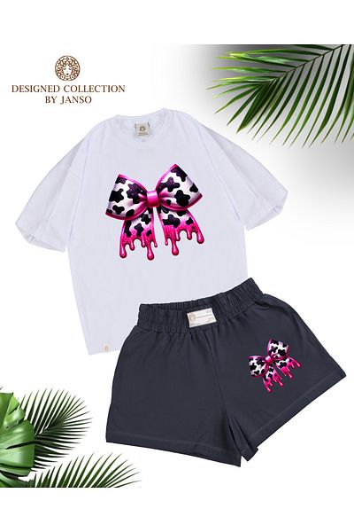 JANSO GROUP -Women Short Sleeve Flower Printed Tshirt-Shorts 2Pcs Set Large Size Oversize Cotton