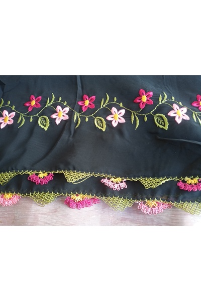 hoaryage Ручна робота, вишивка, голковою вишивкою, молитовний покрив, весільний покрив, креп-тканина, 145x75 см.